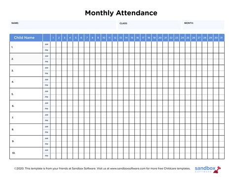 Monthly Attendance Sheet 7 Day And Ampm Attendance Sheet Template