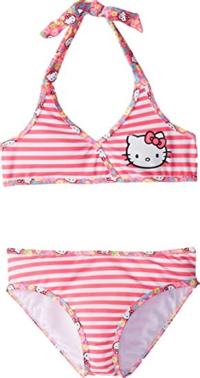 Hello Kitty Big Girls 2 Piece Halter Stripe Bikini