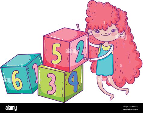 Happy Childrens Day Cute Girl With Numbers Blocks Park Vector