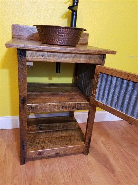 Rustic Barn Wood and Weathered Tin 2 Shelf Vanity with ...