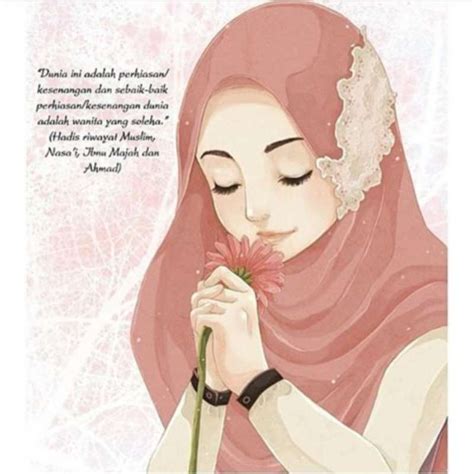 gambar kartun muslimah lucu mencium bunga kartun muslimah