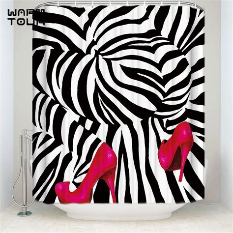 Waterproof Bath Shower Curtains Fashion Zebra Pink High Heels Print