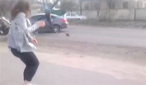Twerking Girl Causes Head On Crash As Her Dancing In The Street