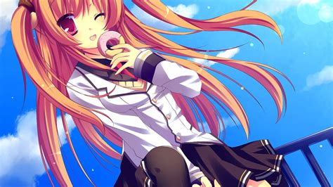 Wallpaper Illustration Blonde Long Hair Anime Girls Open Mouth Looking At Viewer Sky