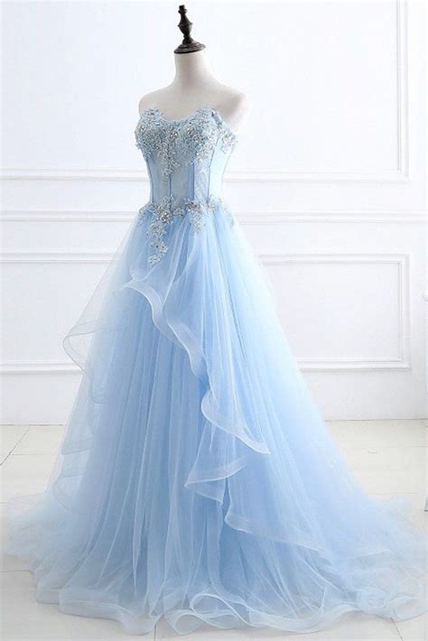 20 light blue wedding color ideas for spring 2020 #spring #wedding #colors #blue something old, something new, something borrowed and something dusty blue is a very popular color for weddings in recent years. Ice Blue Tulle Strapless Long Layered Evening Dress, Prom ...