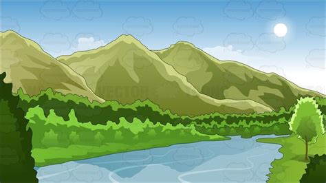 Mountains And River Background Vector Graphics