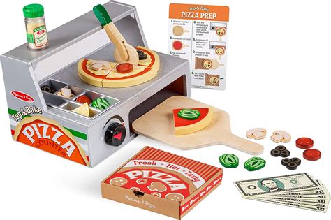 Melissa And Doug Top And Bake Wooden Pizza Counter Play Food Set Pretend