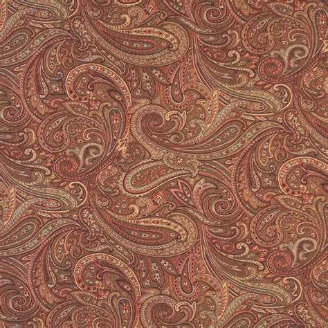 Chocolate Brown And Coral Abstract Paisley Damask Upholstery Fabric