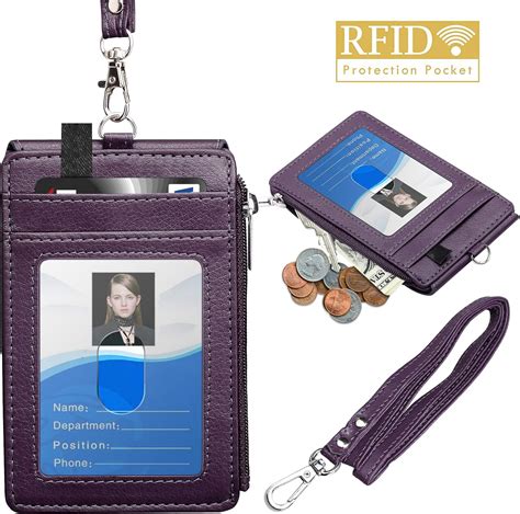 Elv Badge Holder With Zipper Pu Leather Id Badge Card
