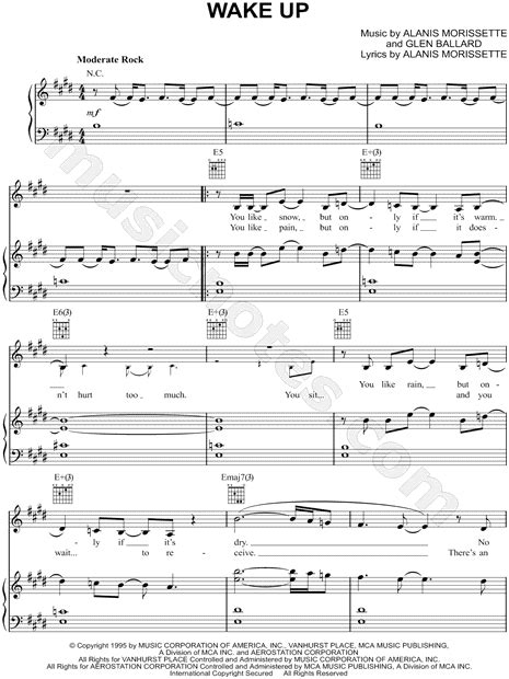 Alanis Morissette Wake Up Sheet Music In E Major Download And Print Sku Mn0089241