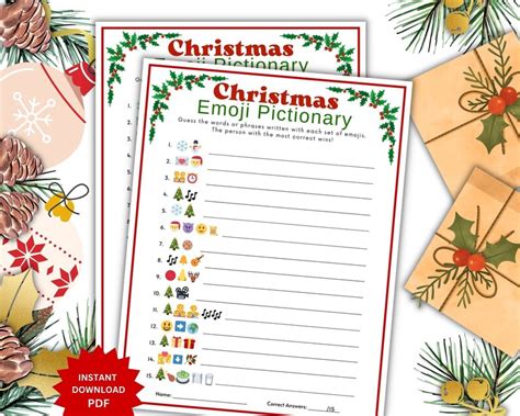 Christmas Emoji Pictionary Game Printable Holiday Party Game Etsy