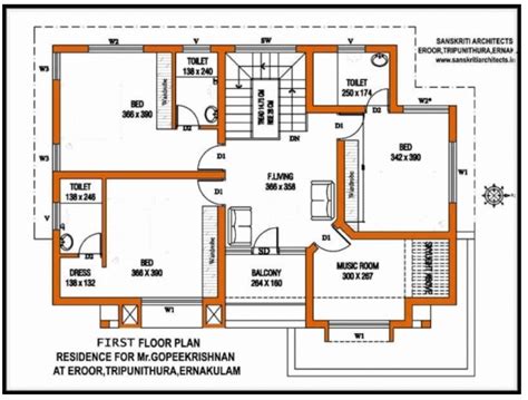Autocad Bhk House Plan Drawing With Furniture Layout Dwg File Cadbull