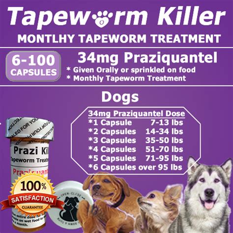 Praziquantel Tapeworm Treatments For Dogs 34mg Doses Wormer Products