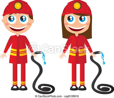 Clip Art De Vectores De Bomberos Caricaturas Hombre Y Mujer