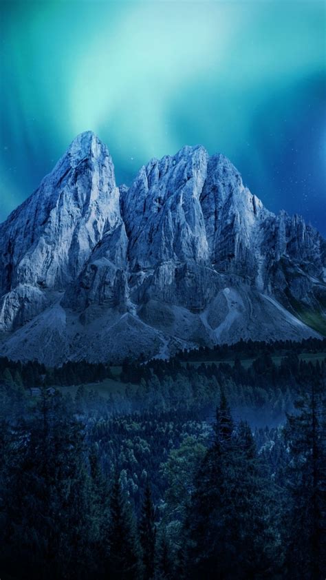 Mountain Aurora Moon Night 1080x1920 Wallpaper