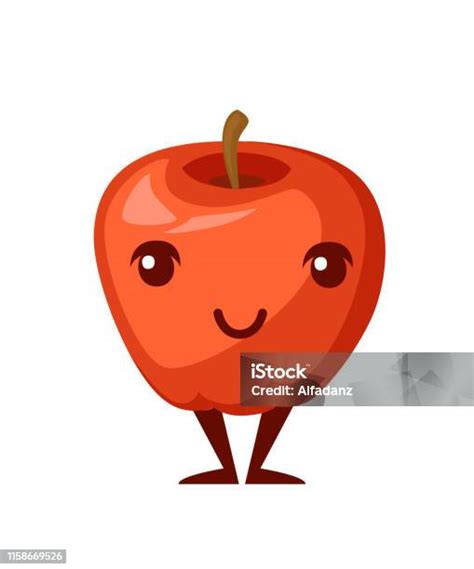 Red Apple Mascot Cartoon Character Design Sweet Juicy Fruit Flat Vector