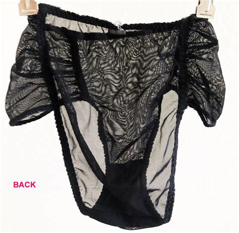 Black Sheer Vintage Panties 1970s Ruched Mesh Linger Gem