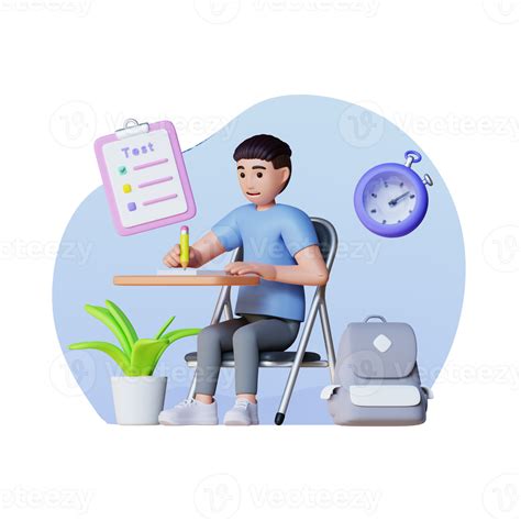 Young Man Studying For University Test 3d Character Illustration