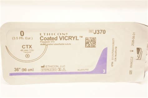 Ethicon J370 0 Coated Vicryl Ctx 48mm 12c Taperpoint 36inch Imedsales