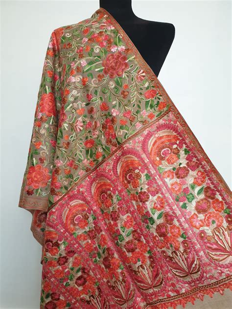 Fully Embroidered Kashmiri Shawl Ladies 100 Wool Pashmina Etsy