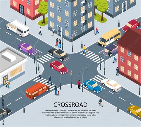 City Crossroad Isometric Poster Stock Vector Adobe Stock