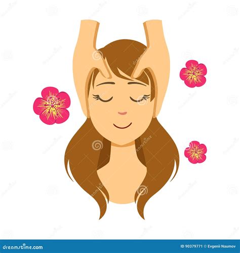 Woman Lying On Back While Massage Therapist Massaging Her Face Colorful Cartoon Character Stock