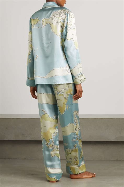 Olivia Von Halle Lila Atlas Printed Silk Satin Pajama Set Net A Porter