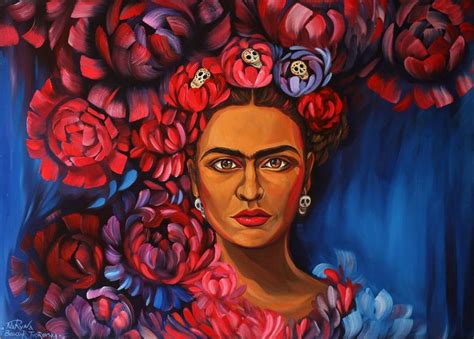 Frida Kahlo With Flowers Oil Portrait Painting By Maryna Bondar