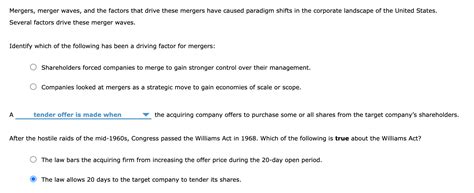 Solved Mergers Merger Waves And The Factors That Drive Chegg