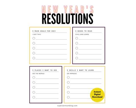 New Years Resolution Template Printable Pdf Etsy