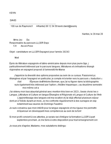 Lettre De Motivation Parcoursup Exemple à Télécharger