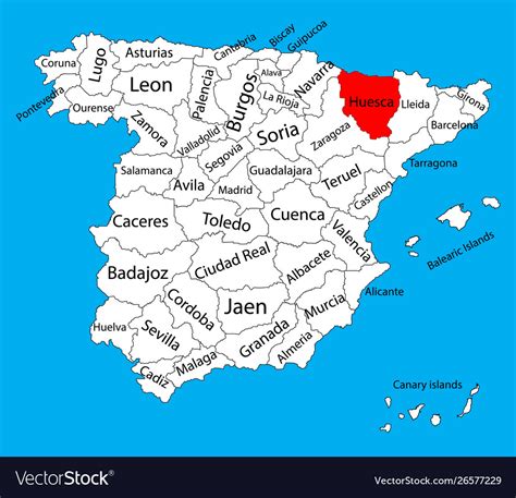 Huesca Map Spain Province Administrative Map Vector Image