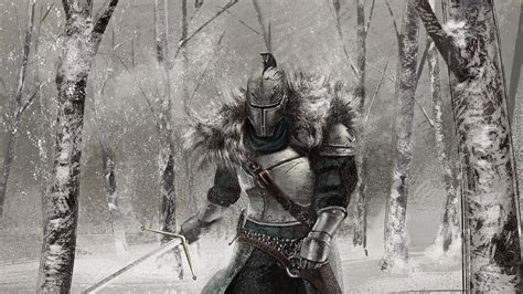 Wallpaper Dark Souls Ii Forest Video Games Armor Sword Fur Snow