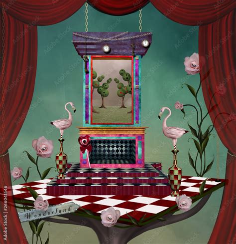 Surreal Stage Inspired By Alice In Wonderland Fairytale 3d