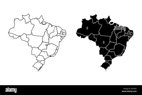 Simplified Maps Of Brazil With State Divisions Black And White