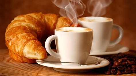 Download Coffee And Croissants Breakfast Wallpaper