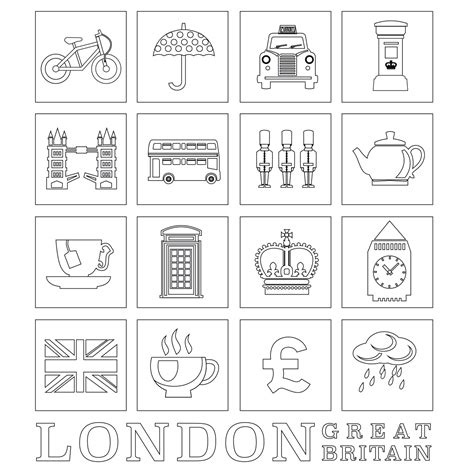 Color the shapes numbered 1 red, and the shapes numbered 2 blue. London Coloring Page