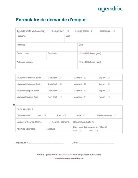 formulaire de demande d emploi word gratuit à télécharger agendrix