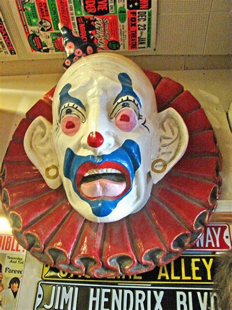 Vintage Clown Head From Circus Wild Bill S Exterior Has Paintings Of Several Real Life Side Show
