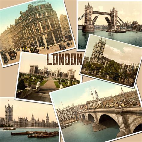 Vintage London England Photochrome Postcards Collage Photograph By