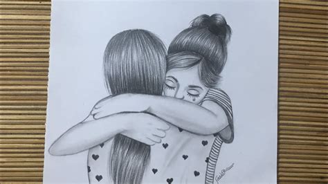 Pencil Sketch Drawing Girl Drawing Pencil Drawings People Hugging