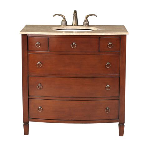 Look to vitreous china for a glassy splendor or the rich grain of walnut and slab cabinets to elevate your bathroom vanities. Stufurhome 36" Augustine Single Sink Bathroom Vanity with Travertine Marble Top - Cherry Red ...