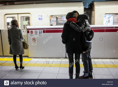 Kiss Kissing Love Subway Tochomae Station Toei Oedo Line Tokyo