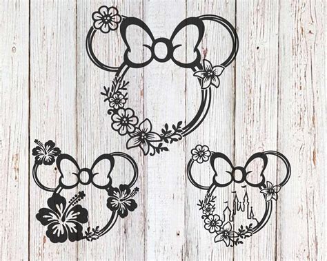Floral Minnie Mouse Ears Svg Bundle Disney Svg Flower Wreath Etsy