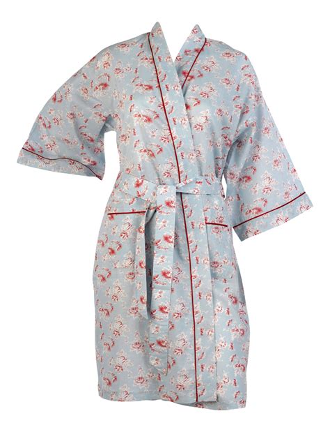 bathrobe womens 100 cotton vintage flower dressing gown lightweight kimono wrap ebay
