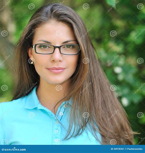 Young Beautiful Woman Wearing Glasses Closeup Stock Image Image Of Portrait Outdoor 34978361