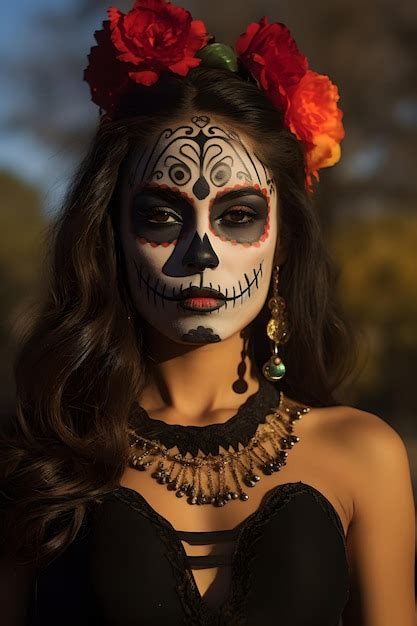 Premium Ai Image Beautiful Mexican Woman Painted As A Sugar Skull On