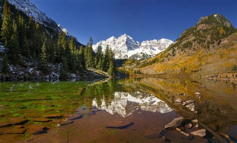 Lake Mountains Reflection Forest Trees Forest Maroon Bells
