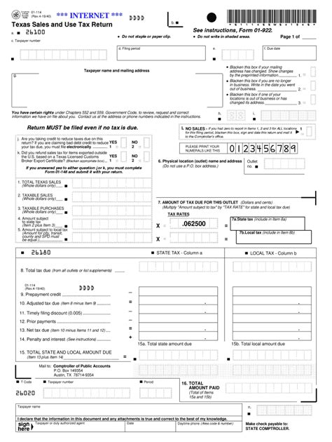 You may owe use tax on taxable goods and services used in minnesota when no sales tax was paid at the time of purchase. 2019 Form TX Comptroller 01-114 Fill Online, Printable ...