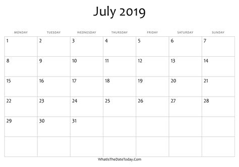 25 Awesome July 2019 Calendar Pdf Free Design